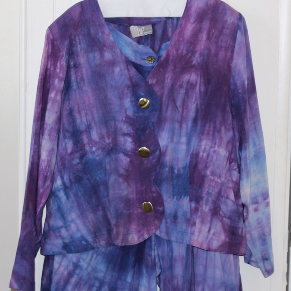 Purple and Blue Tie Dye Gaucho Pant Suite Size 24 - Picture 2 of 5